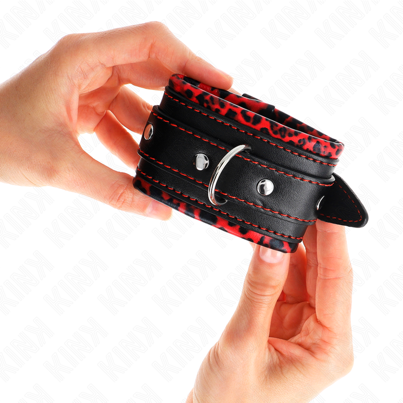 KINK - RESTRIÇÕES DE PULSO FORRADAS DE PELE VERMELHO/PRETO AJUSTÁVEIS 17-29 CM X 6 CM