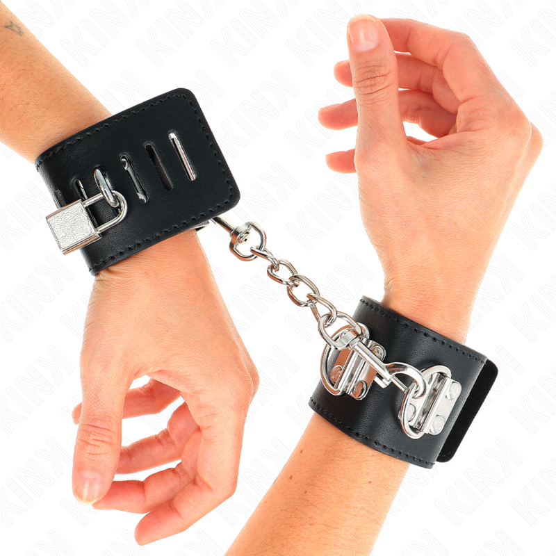 KINK - RESTRIÇÕES DE PUNHO MULTIPOSIÇÕES COM FECHO DE CADEADO PRETO AJUSTÁVEL 16-23 CM X 5,5 CM