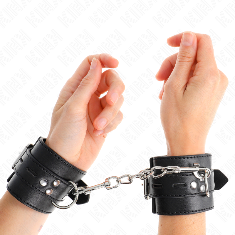 KINK - RESTRIÇÕES DE PUNHO PRETAS COM CINTO PRETO AJUSTÁVEL 17-28 CM X 6 CM