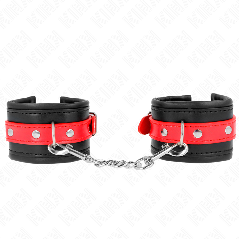 KINK - RESTRIÇÕES DE PUNHO PRETAS COM CINTO VERMELHO AJUSTÁVEL 17-28 CM X 6 CM