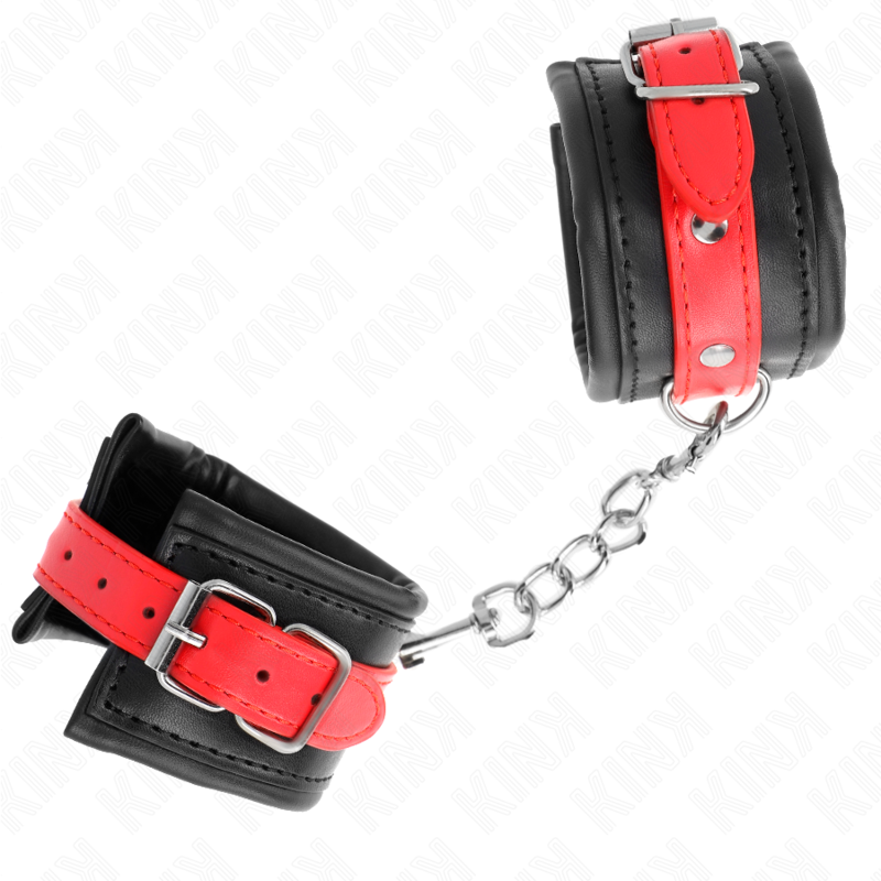 KINK - RESTRIÇÕES DE PUNHO PRETAS COM CINTO VERMELHO AJUSTÁVEL 17-28 CM X 6 CM