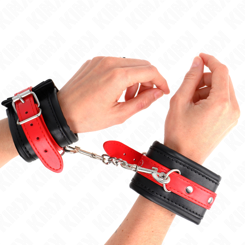 KINK - RESTRIÇÕES DE PUNHO PRETAS COM CINTO VERMELHO AJUSTÁVEL 17-28 CM X 6 CM