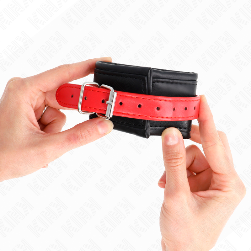 KINK - RESTRIÇÕES DE PUNHO PRETAS COM CINTO VERMELHO AJUSTÁVEL 17-28 CM X 6 CM