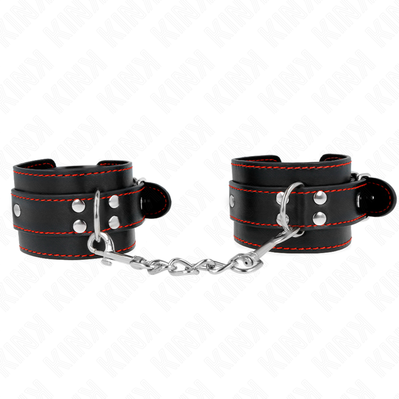 KINK - RESTRIÇÕES DE PUNHO PRETAS COM FORRO VERMELHO AJUSTÁVEIS 20-28 CM X 5,5 CM