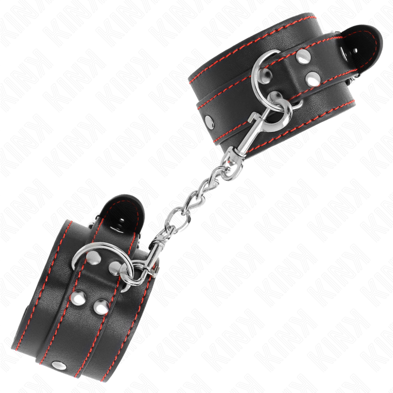 KINK - RESTRIÇÕES DE PUNHO PRETAS COM FORRO VERMELHO AJUSTÁVEIS 20-28 CM X 5,5 CM