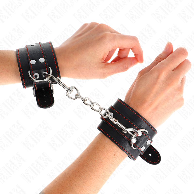 KINK - RESTRIÇÕES DE PUNHO PRETAS COM FORRO VERMELHO AJUSTÁVEIS 20-28 CM X 5,5 CM