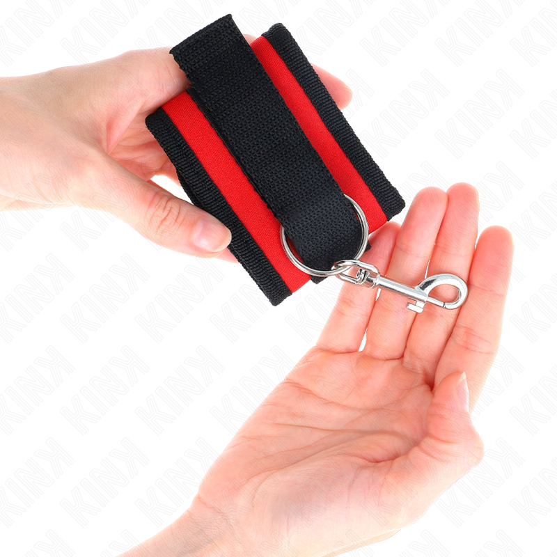 KINK - RESTRIÇÕES DE PUNHO DE NYLON BIND HOOK&LOOP VERMELHO-PRETO MODELO 2 AJUSTÁVEL 18-35 CM X 6 CM