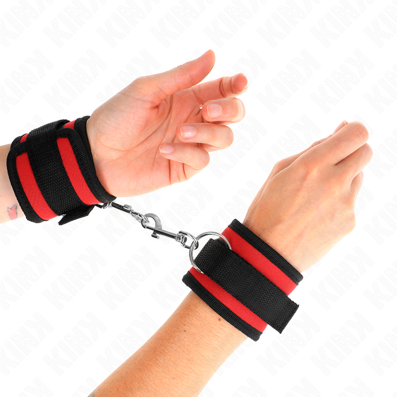 KINK - RESTRIÇÕES DE PUNHO DE NYLON BIND HOOK&LOOP VERMELHO-PRETO MODELO 2 AJUSTÁVEL 18-35 CM X 6 CM