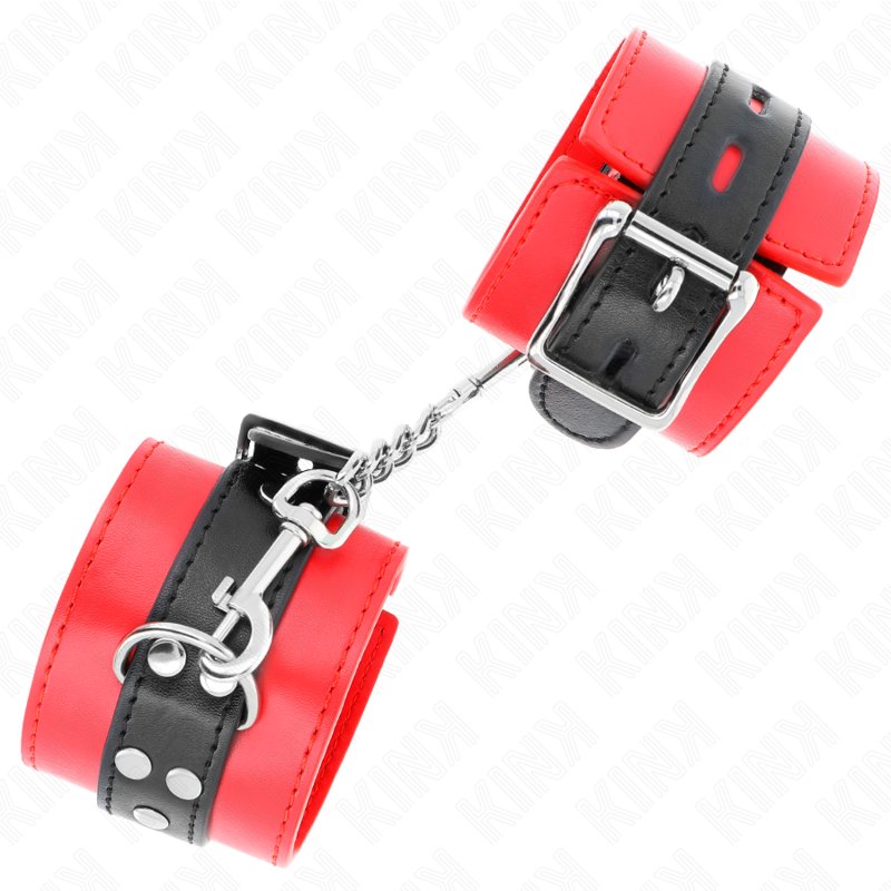 KINK - RESTRIÇÕES DE PUNHO VERMELHAS COM CINTO PRETO AJUSTÁVEL 17-28 CM X 6 CM