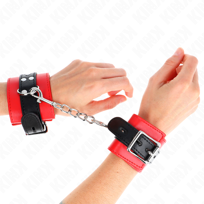 KINK - RESTRIÇÕES DE PUNHO VERMELHAS COM CINTO PRETO AJUSTÁVEL 17-28 CM X 6 CM