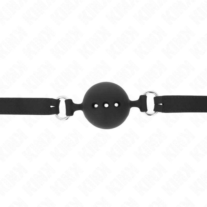 KINK - MORDAÇA DE SILICONE COMPLETA 55 x 2 CM COM BOLA DE 4,5 CM TAMANHO M PRETA AJUSTÁVEL 35-51 CM