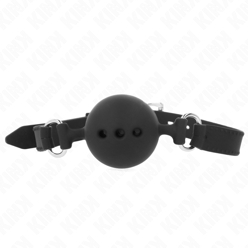 KINK - MORDAÇA DE SILICONE COMPLETA 55 x 2 CM COM BOLA DE 4,5 CM TAMANHO M PRETA AJUSTÁVEL 35-51 CM