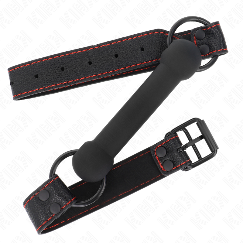 KINK - MORDAÇA DE OSSO COM TIRA DE COURO PRETA AJUSTÁVEL 41-57 CM