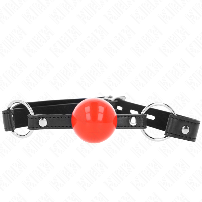 KINK - BOLA 4 CM MORDAÇA COM TRAVA BOLA VERMELHA CORREIA PRETA 60 x 2 CM