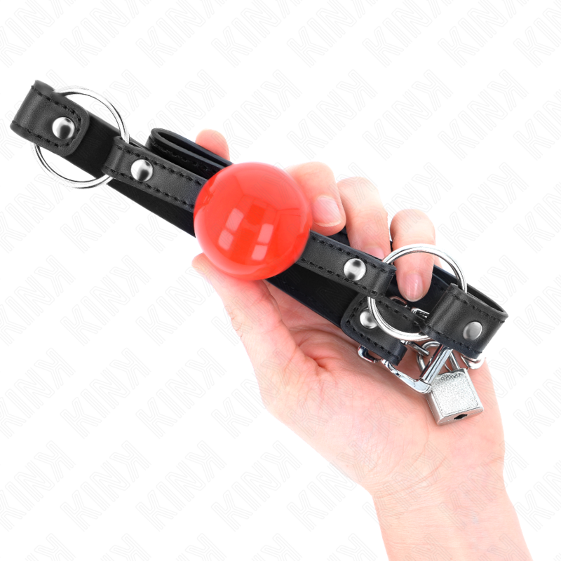 KINK - BOLA 4 CM MORDAÇA COM TRAVA BOLA VERMELHA CORREIA PRETA 60 x 2 CM