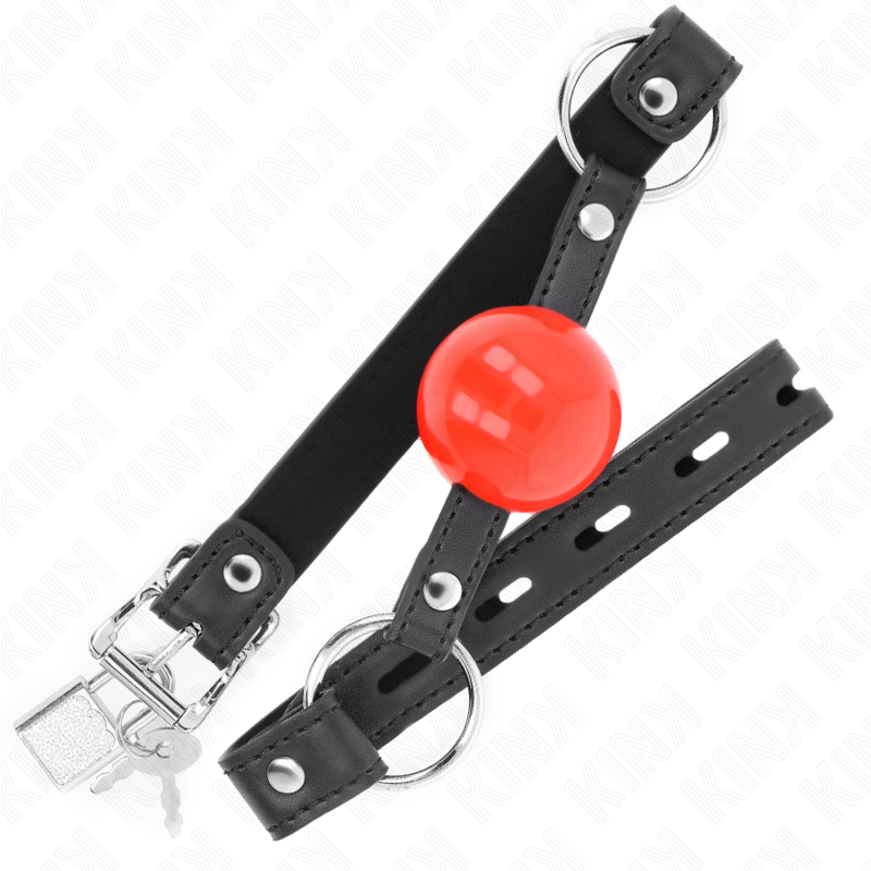 KINK - BOLA 4 CM MORDAÇA COM TRAVA BOLA VERMELHA CORREIA PRETA 60 x 2 CM