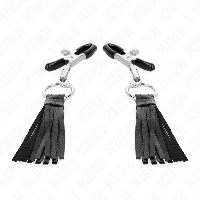 KINK - Grampos de mamilo com borla de couro sintético 6 cm