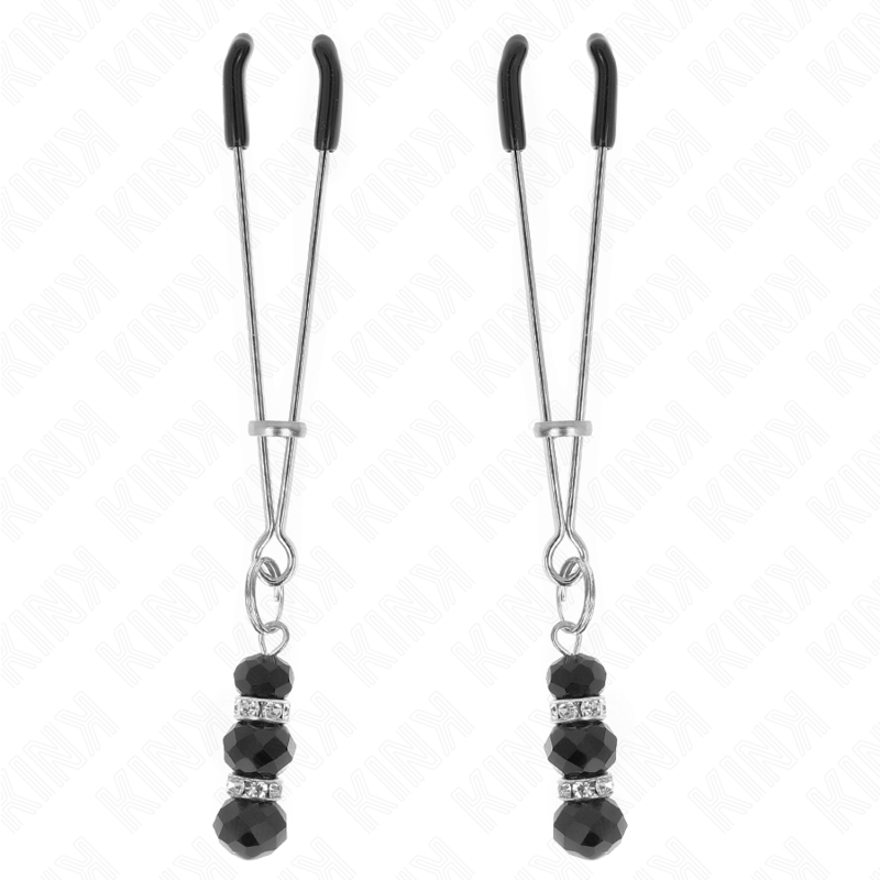 KINK - Grampos finos dourados para mamilos com 3 contas de vidro pretas de 7 cm