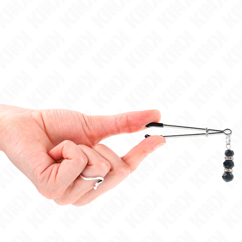 KINK - Grampos finos dourados para mamilos com 3 contas de vidro pretas de 7 cm
