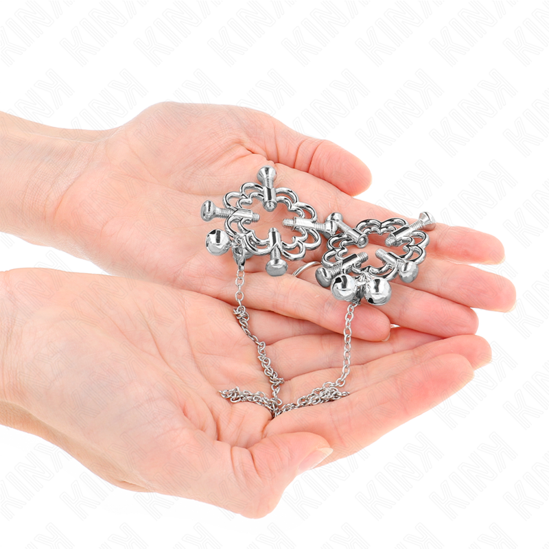 KINK - Grampos de mamilo em forma de flor de metal com corrente