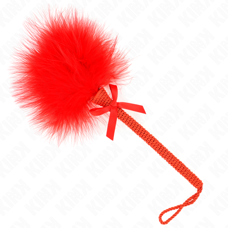 KINK - VARITA DE CUERDA DE NYLON CON PLUMAS DE COSQUILLEO Y LAZO ROJO 25 CM