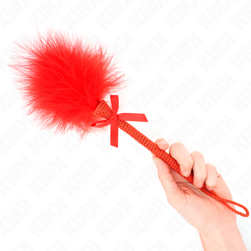 KINK - VARITA DE CUERDA DE NYLON CON PLUMAS DE COSQUILLEO Y LAZO ROJO 25 CM