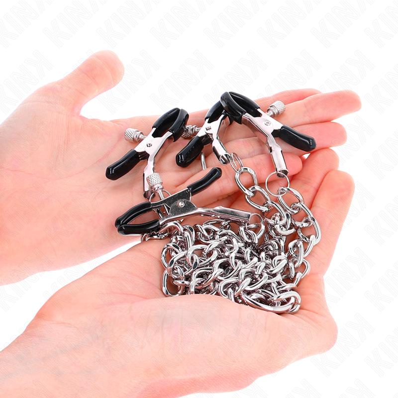 KINK - 4 PINÇAS DE MAMILO DE CORRENTE 32 CM COM CORRENTES PEQUENAS 14 CM