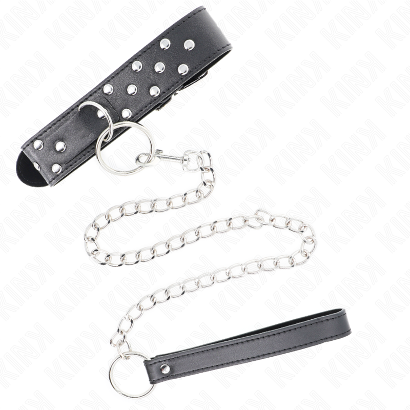 KINK - COLAR COM ALÇA DE REBITE E CINTO 65 CM PRETO AJUSTÁVEL 36-50 CM X 3,8 CM