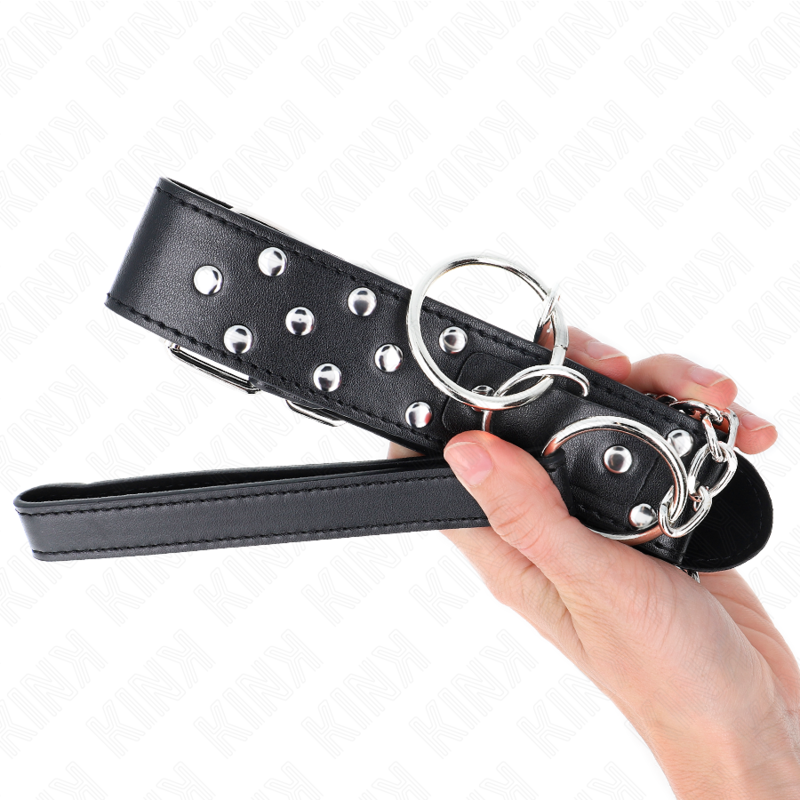 KINK - COLAR COM ALÇA DE REBITE E CINTO 65 CM PRETO AJUSTÁVEL 36-50 CM X 3,8 CM