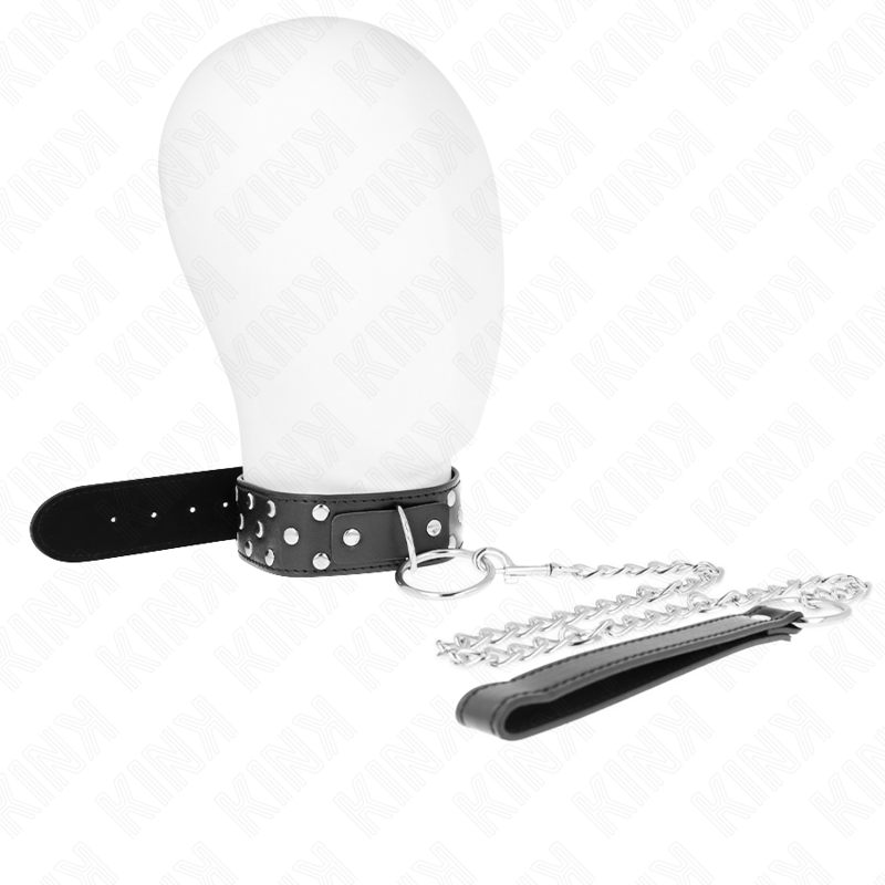 KINK - COLAR COM ALÇA DE REBITE E CINTO 65 CM PRETO AJUSTÁVEL 36-50 CM X 3,8 CM