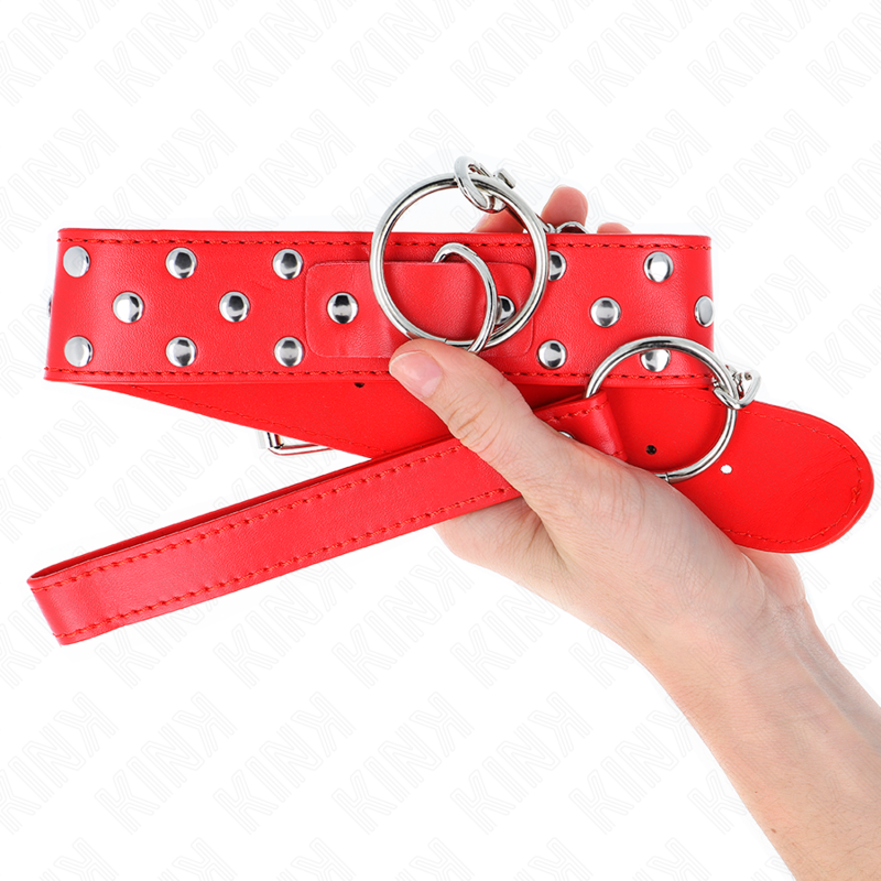 KINK - COLAR COM ALÇA DE REBITE E CINTO 65 CM VERMELHO AJUSTÁVEL 36-50 CM X 3,8 CM