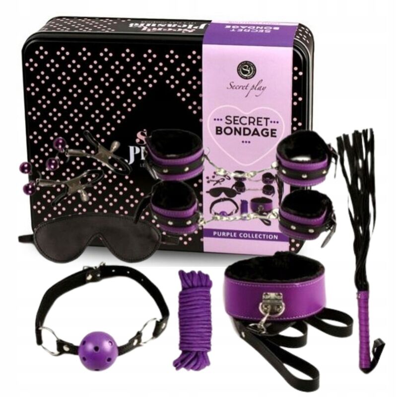 SECRETPLAY - CONJUNTO BDSM 8 PEÇAS ROXO/PRETO