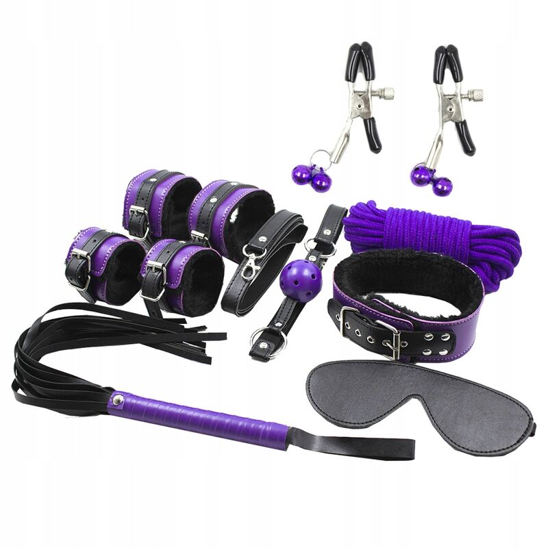 SECRETPLAY - CONJUNTO BDSM 8 PEÇAS ROXO/PRETO