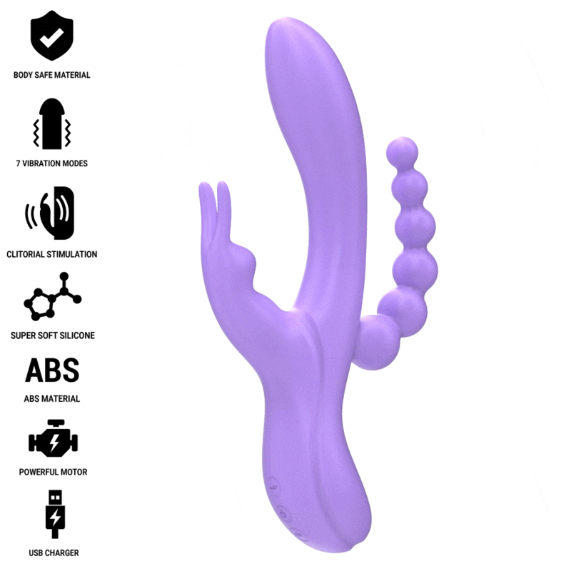 INTENSO - MIKO TRIPLO VIBRADOR COELHO & ESTIMULADOR & ANAL 7 VIBRAÇÕES ROXO