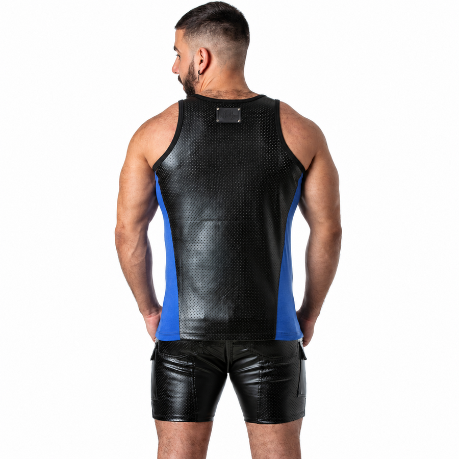 LOCKER GEAR - PUNCH HOLE LEATHERETTE CAMISETA DE TIRANTES AZUL XL