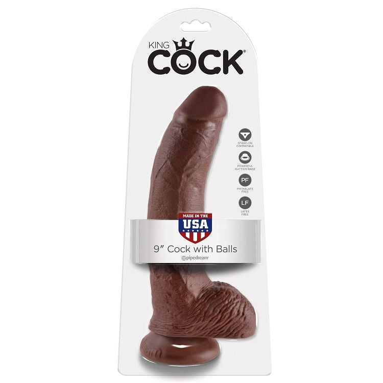 KING COCK - 9 DILDOS MARRONES CON BOLAS 22,9 CM