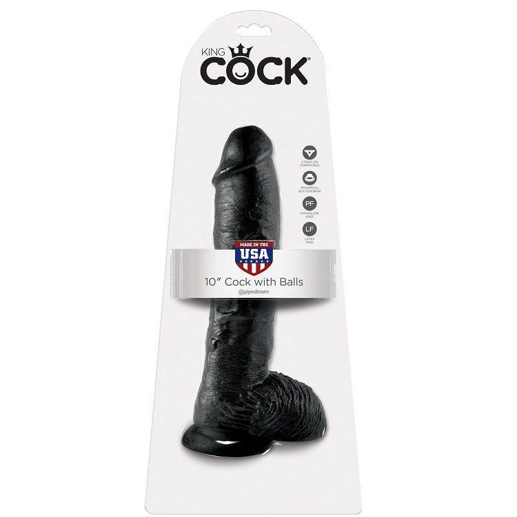 KING COCK - 10 DILDO PRETO COM BOLAS 25.4 CM - Toys "n" Us