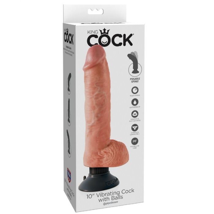 KING COCK - PAU VIBRATÓRIO DE 25,5 CM COM BOLAS DE CARNE