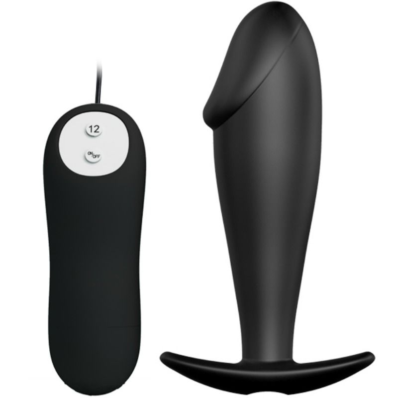 PRETTY LOVE - PLUG ANAL DE SILICONE COM FORMA DE PÊNIS E 12 MODOS DE VIBRAÇÃO PRETO