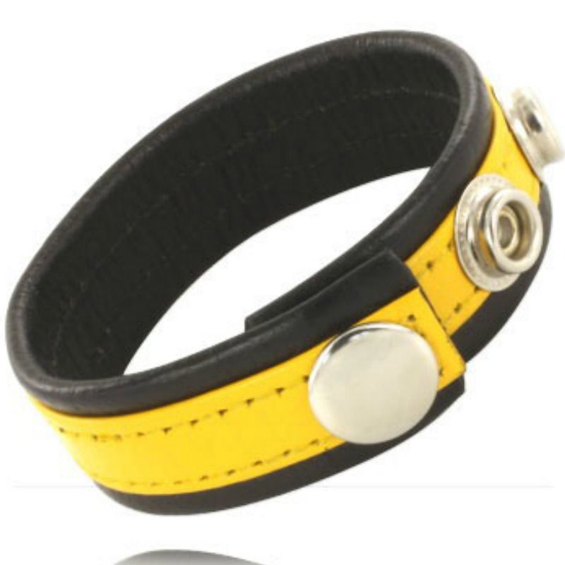 CORPO DE COURO - PÊNIS COM TIRA DE COURO AJUSTÁVEL AMARELO-PRETO