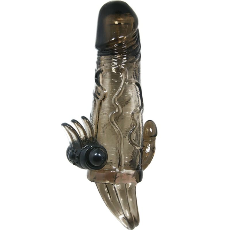 BAILE - BRAVE MAN CAPA PARA PÊNIS COM ESTIMULAÇÃO DE CLITÓRIS E ANAL BALA DUPLA PRETA 16,5 CM