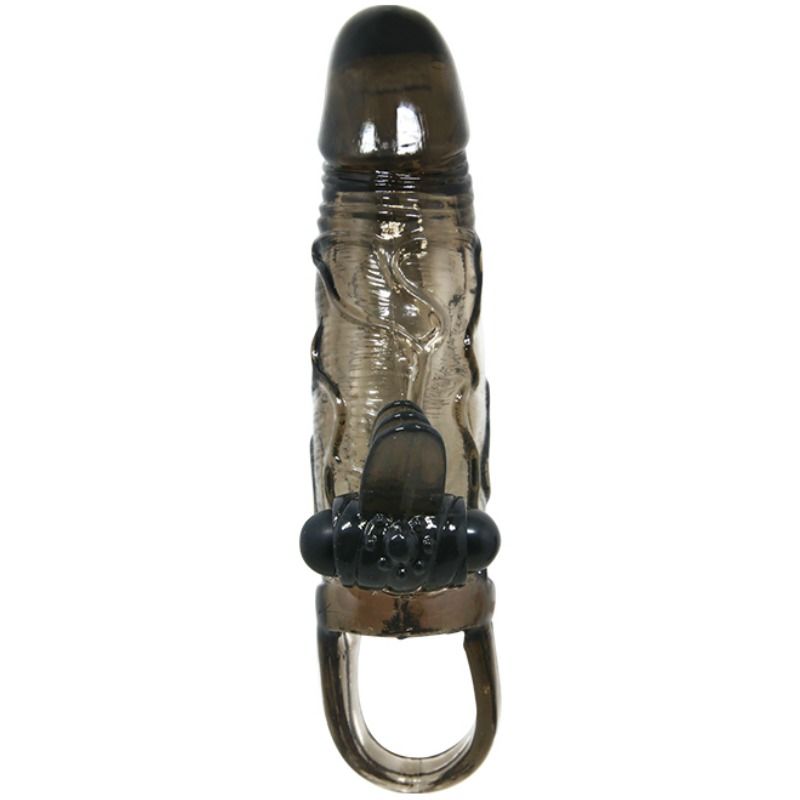 BAILE - BRAVE MAN CAPA PARA PÊNIS COM ESTIMULAÇÃO DE CLITÓRIS E ANAL BALA DUPLA PRETA 16,5 CM