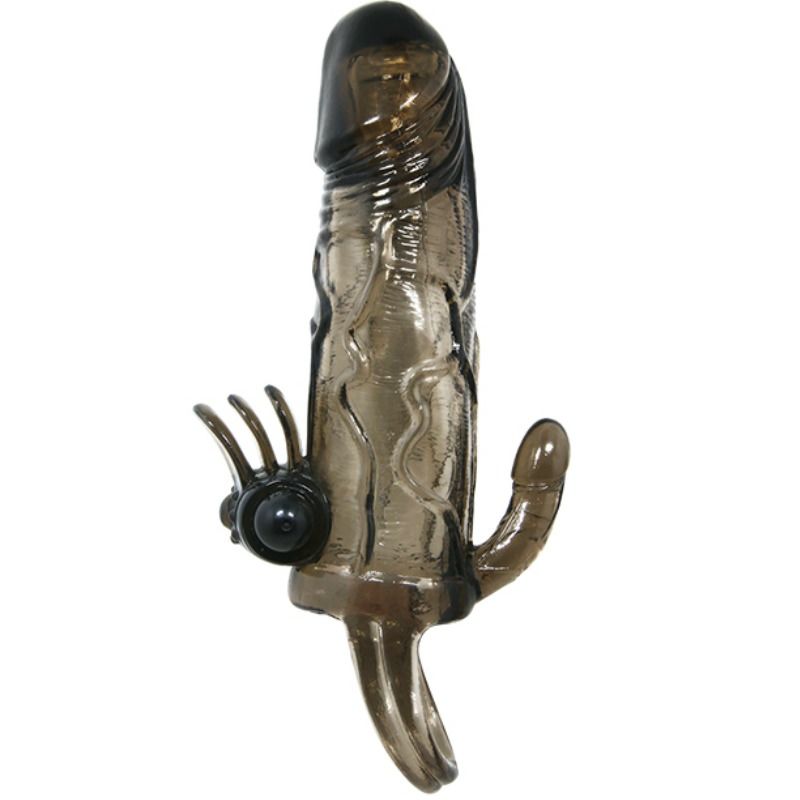BAILE - BRAVE MAN CAPA PARA PÊNIS COM ESTIMULAÇÃO DE CLITÓRIS E ANAL BALA DUPLA PRETA 16,5 CM