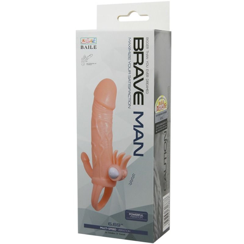 BAILE - BRAVE MAN CAPA PARA PÊNIS COM ESTIMULAÇÃO DE CLITÓRIS E ANAL 16,5 CM