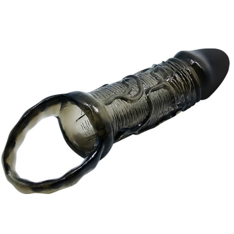 BAILE - CAPA EXTENSORA DE PÊNIS COM ALÇA PARA TESTÍCULOS PRETA 13,5 CM