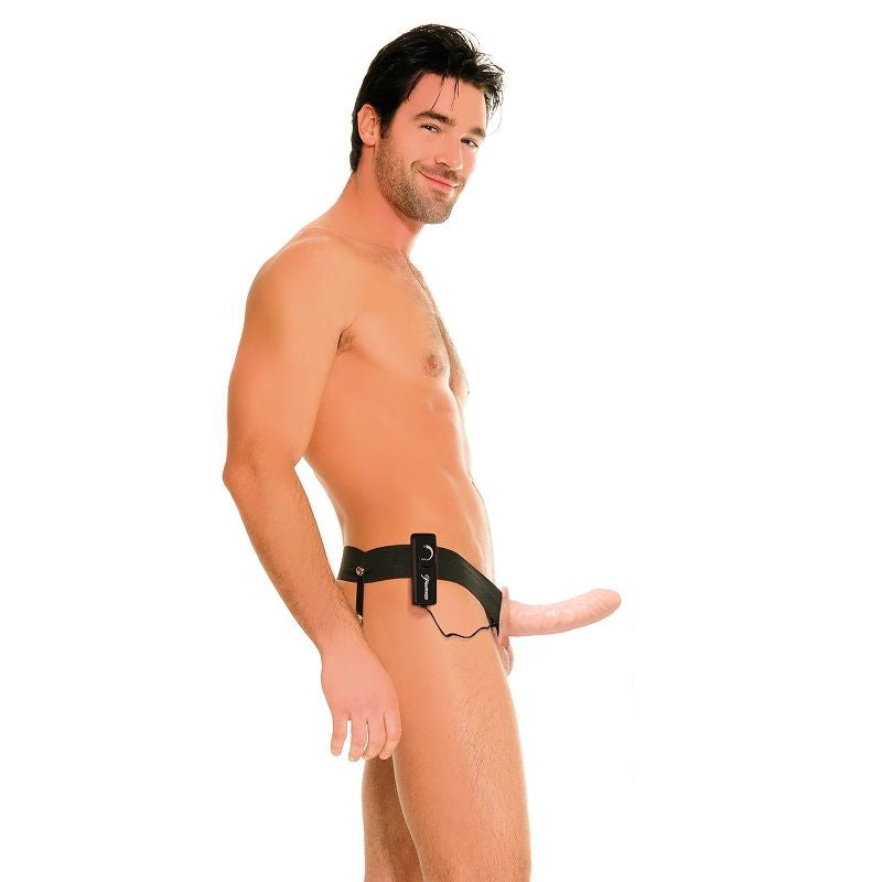SÉRIE DE FANTASIA FETICHE - ARREIO VIBRADOR OCO PARA ELE E ELA NATURAL 14CM