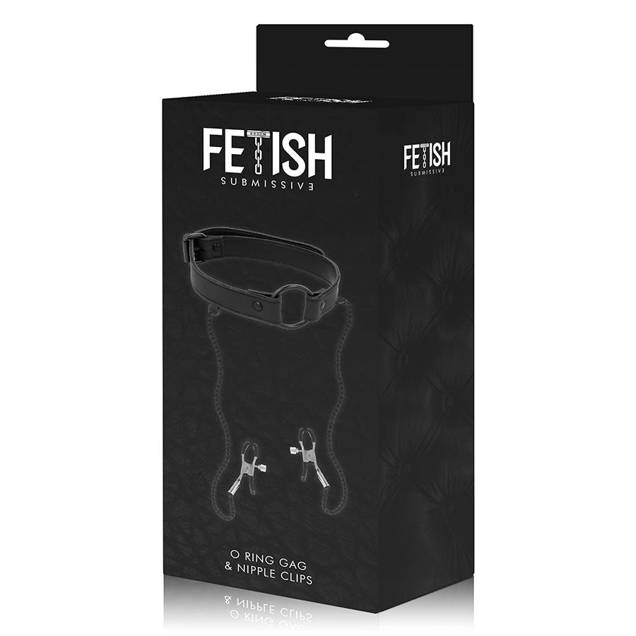 FETICHE SUBMISSIVO - ANEL DE MORDAÇA COM GRAMPOS DE MAMILO