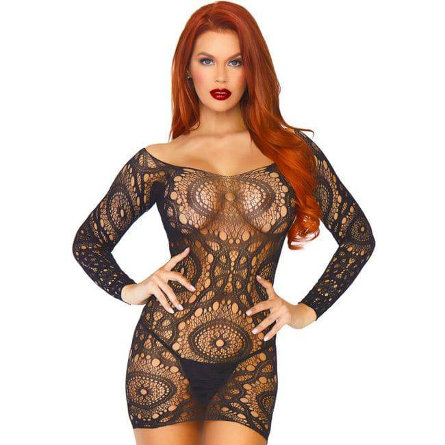 LEG AVENUE - LONG SLEEVED LACE MINI DRESS ONE SIZE