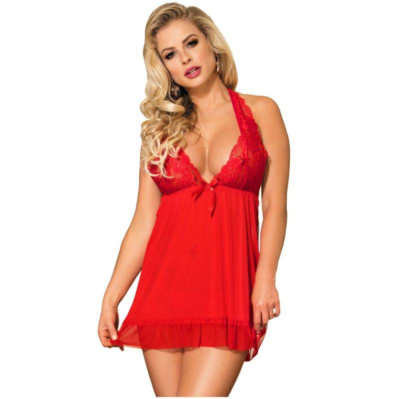 SUBBLIME - BABYDOLL VERMELHO COM MOTIVOS FLORAIS NOS SEIOS L/XL