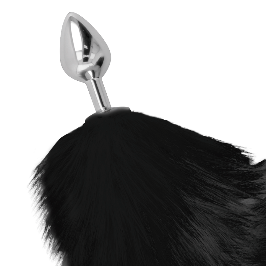 DARKNESS - PLUG ANAL PRATEADO 8 CM COM CAUDA PRETA